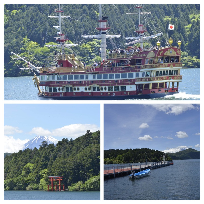 The "pirate" ferry across the lake with views of Mt Fuji and Hakone shrine gate